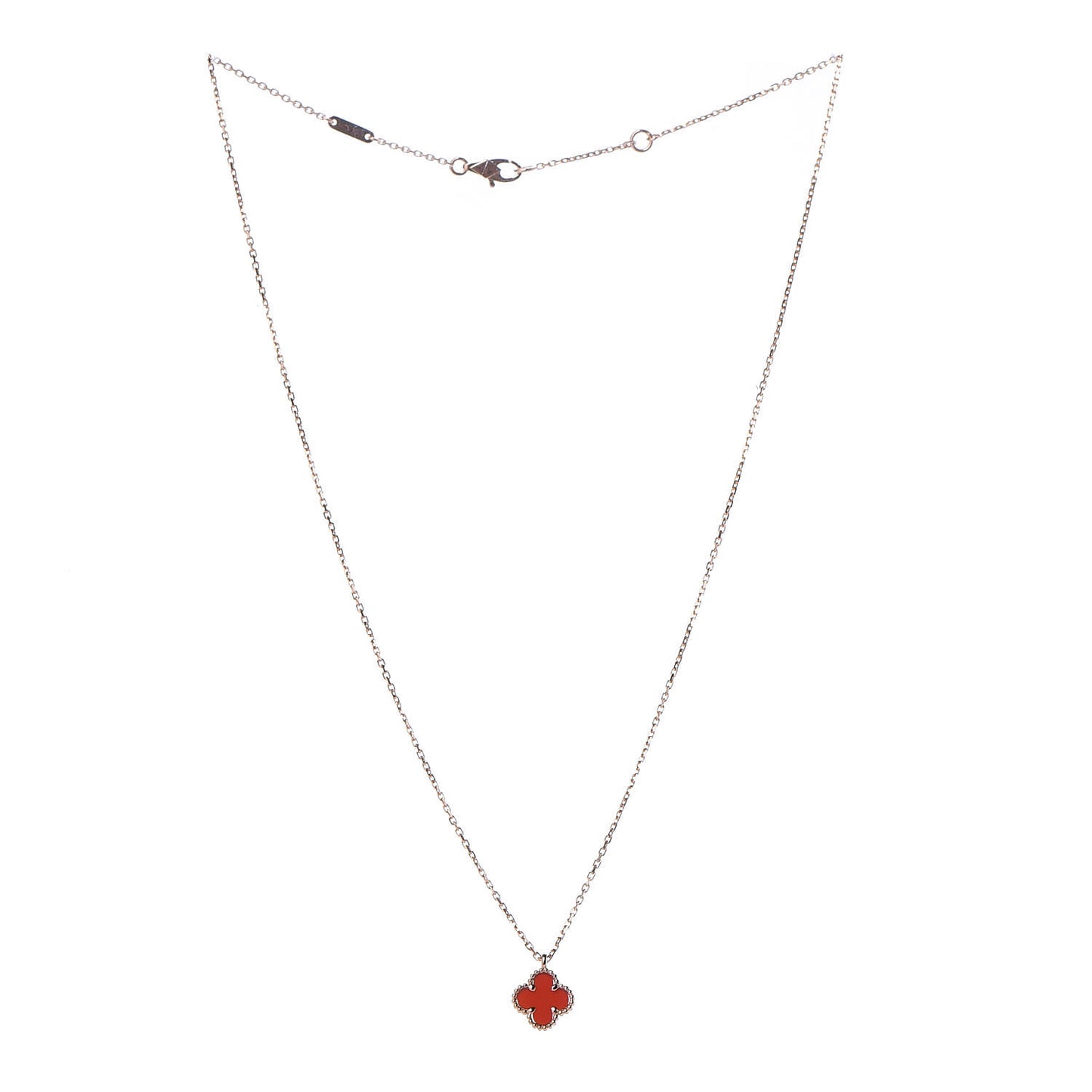 18K Rose Gold Carnelian Sweet Alhambra Pendant Necklace
