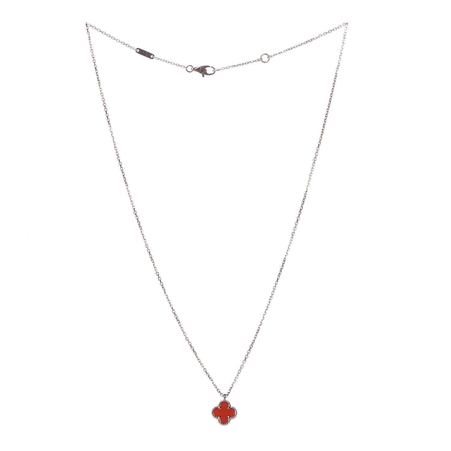 Van Cleef & Arpels 18K Rose Gold Carnelian Sweet Alhambra Pendant Necklace 3 of 6