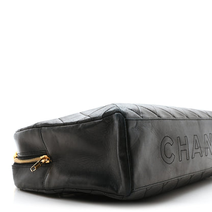 Chanel Lambskin Quilted Logo Duffel Bag Black White 9 of 10