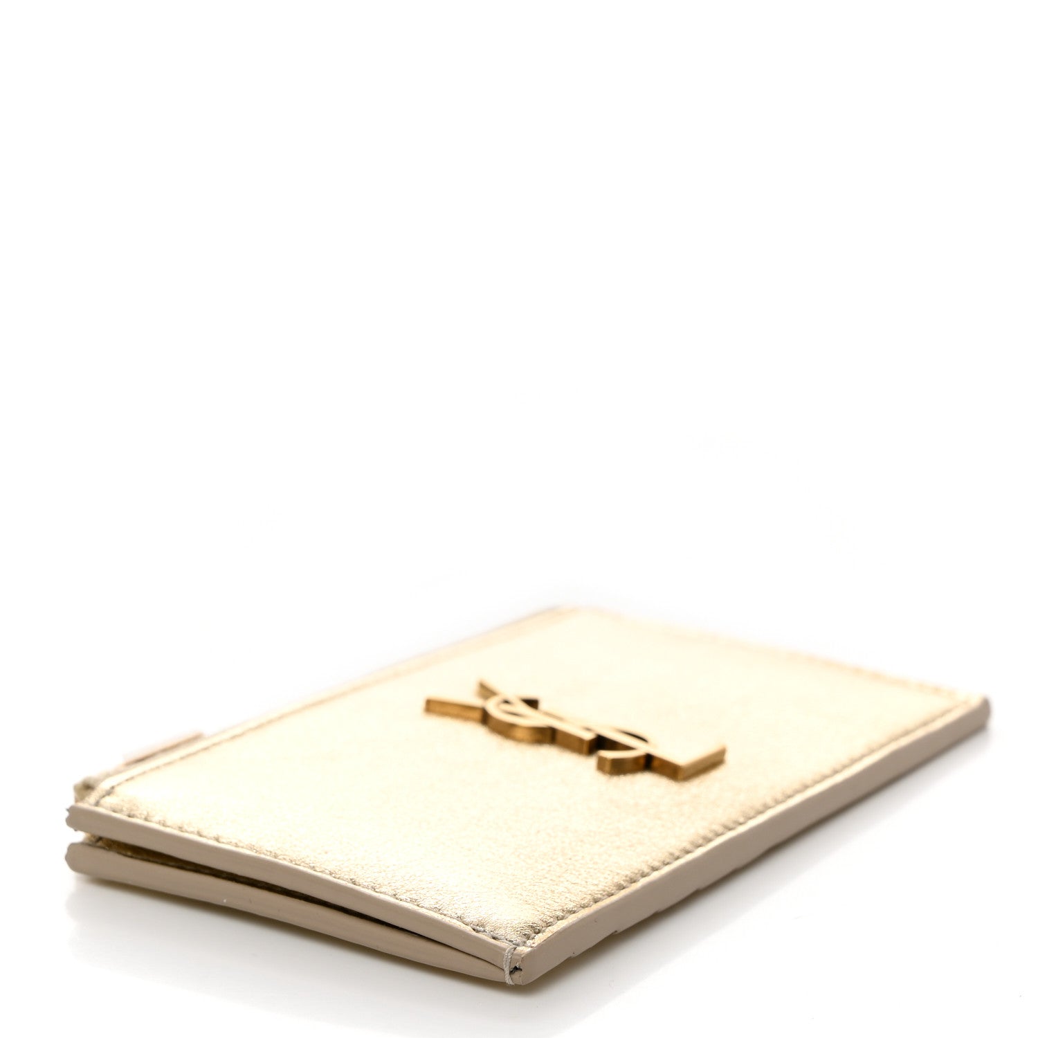 Saint Laurent Metallic Calfskin Monogram Fragments Zippered Card Case Platino 4 of 7