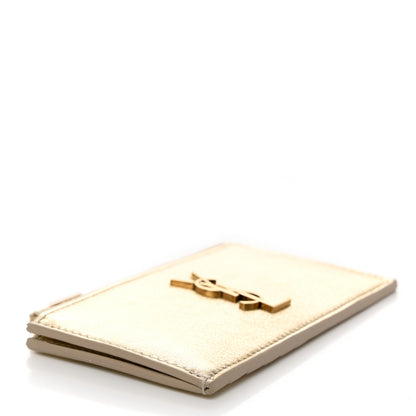 Saint Laurent Metallic Calfskin Monogram Fragments Zippered Card Case Platino 4 of 7