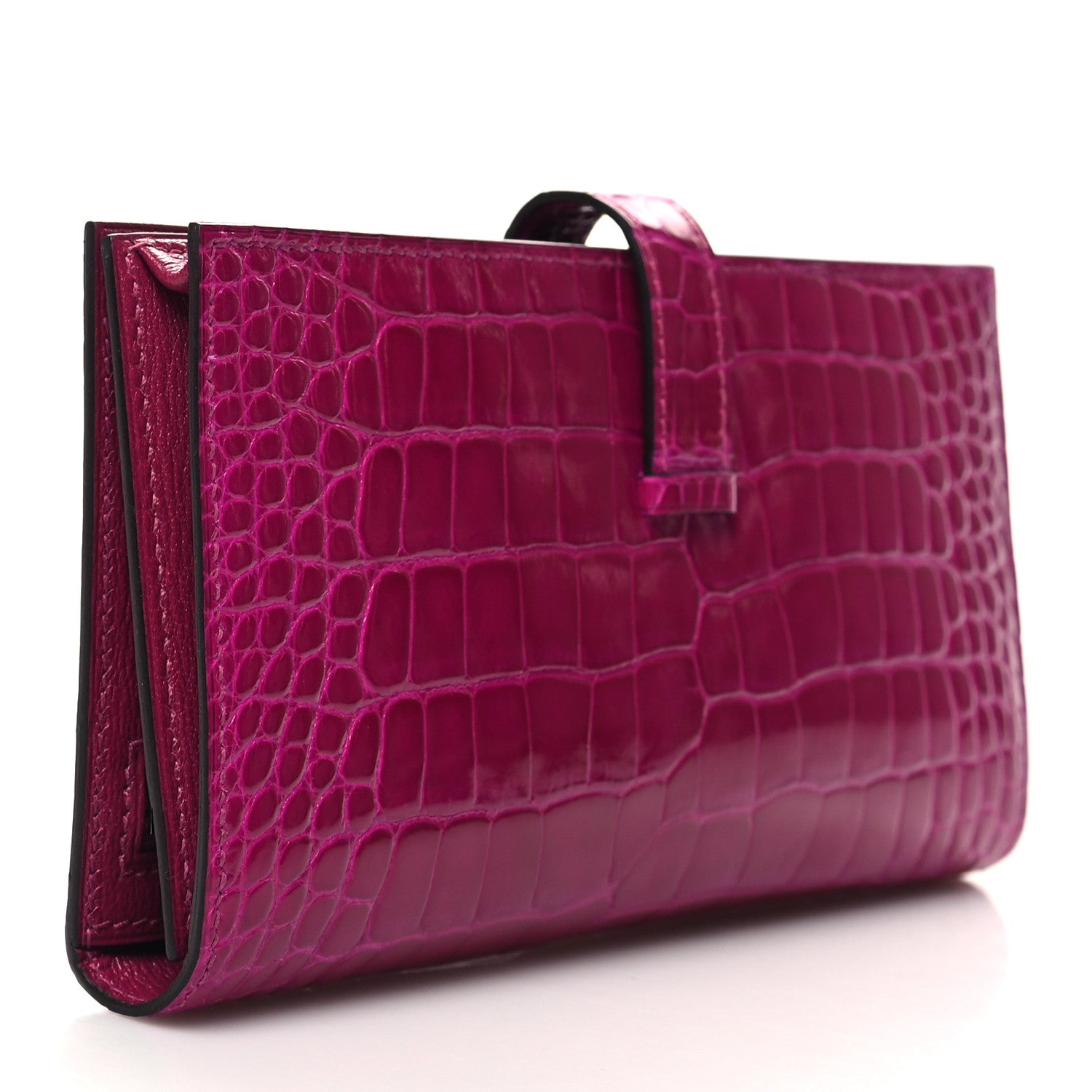 Hermes Shiny Alligator Bearn Wallet Rose Pourpre 3 of 10