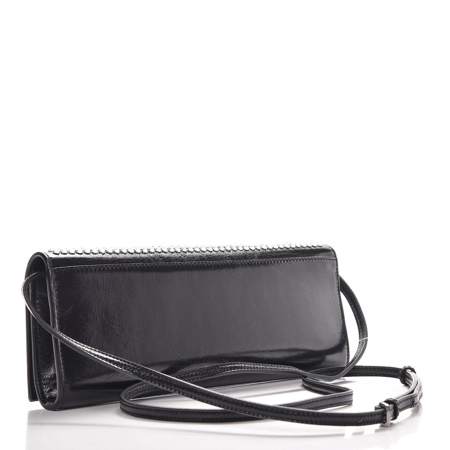 Glossed Calfskin Crystal Fetiche Clutch Nero Black