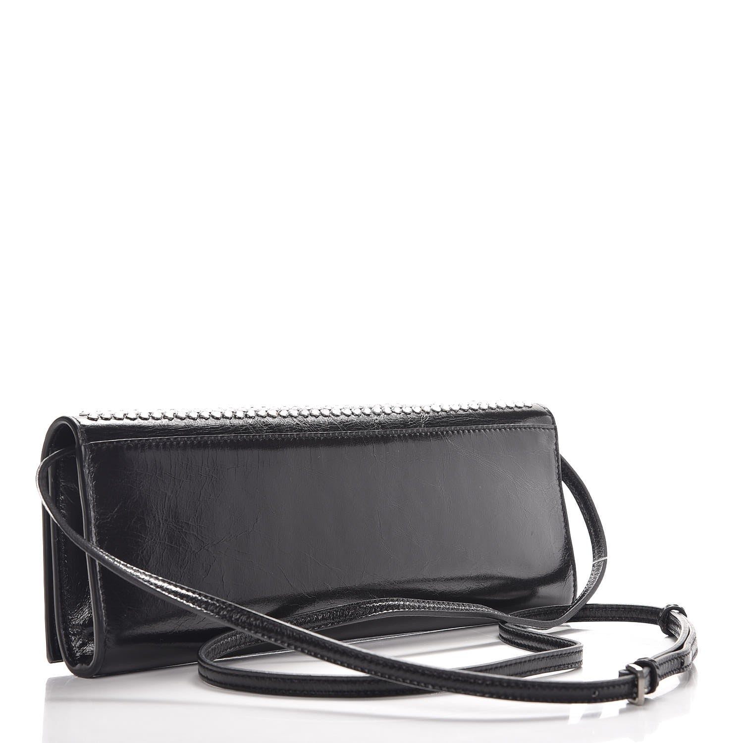 Saint Laurent Glossed Calfskin Crystal Fetiche Clutch Nero Black 3 of 7