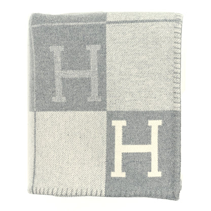 Hermes Wool Cashmere Avalon III Blanket Ecru Gris Clair 1 of 3