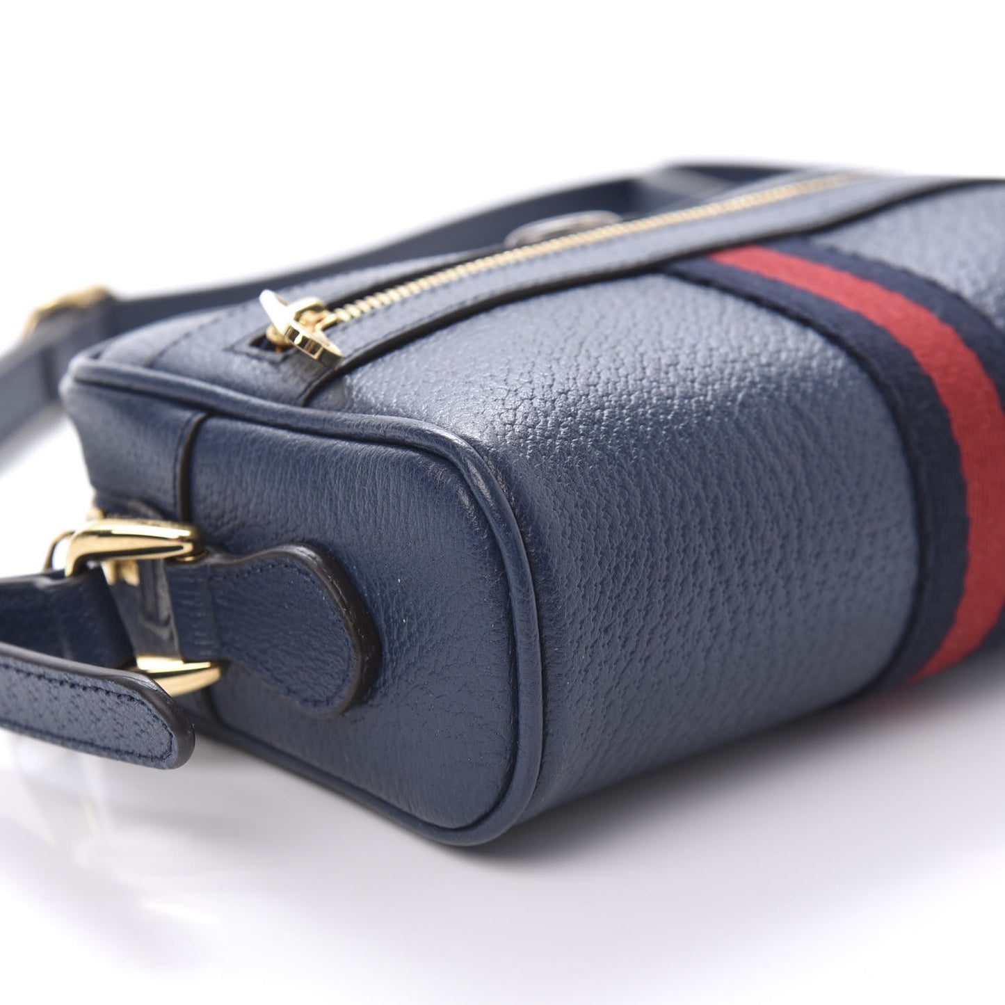 Textured Calfskin Web Mini Ophidia Shoulder Bag Blue Agata