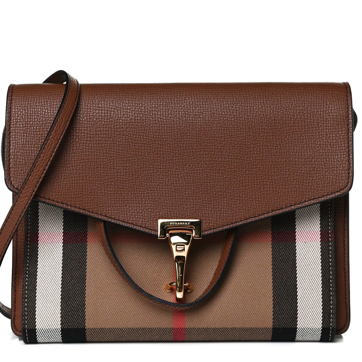Burberry Derby Calfskin House Check Small Macken Crossbody Bag Tan 9 of 16