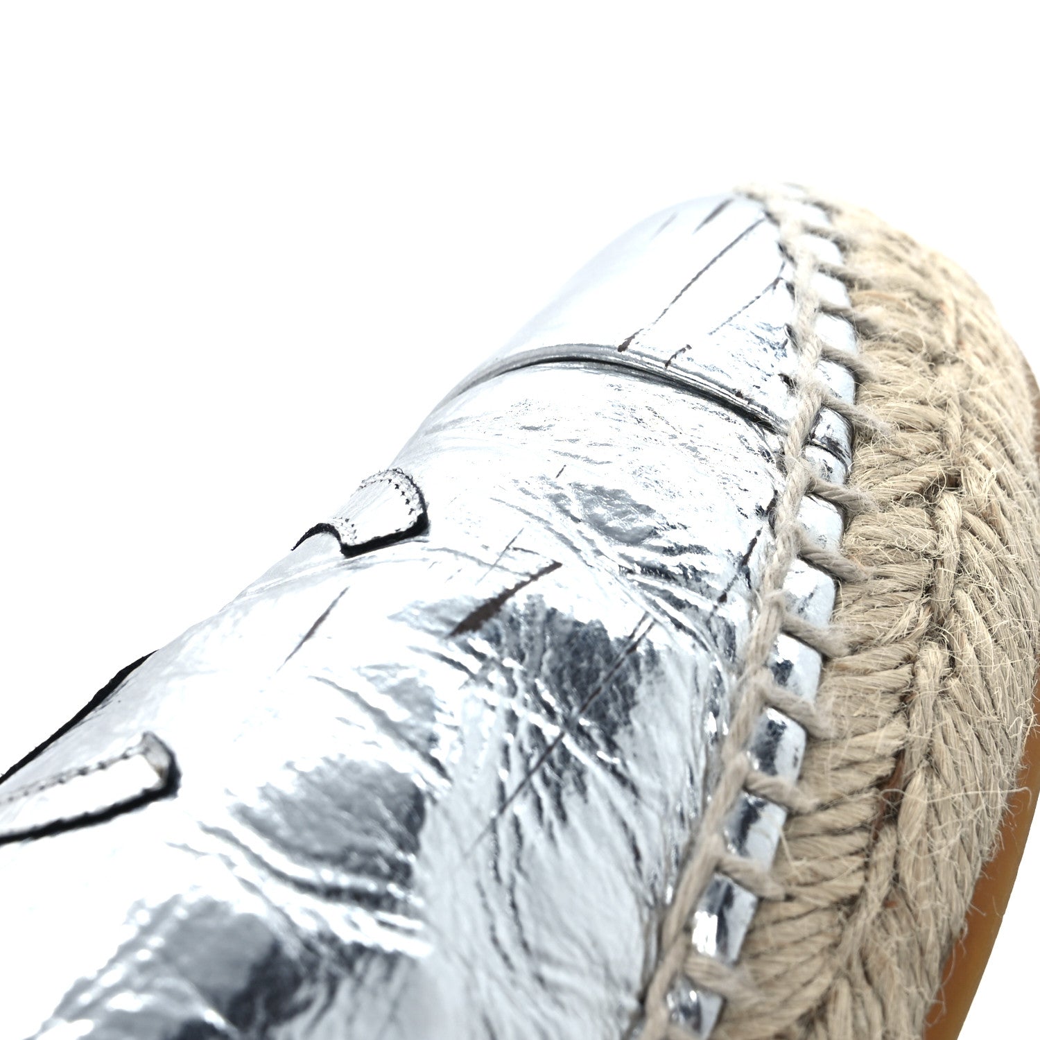 Chanel Laminated Goatskin CC Espadrilles 38 Silver 11 of 13