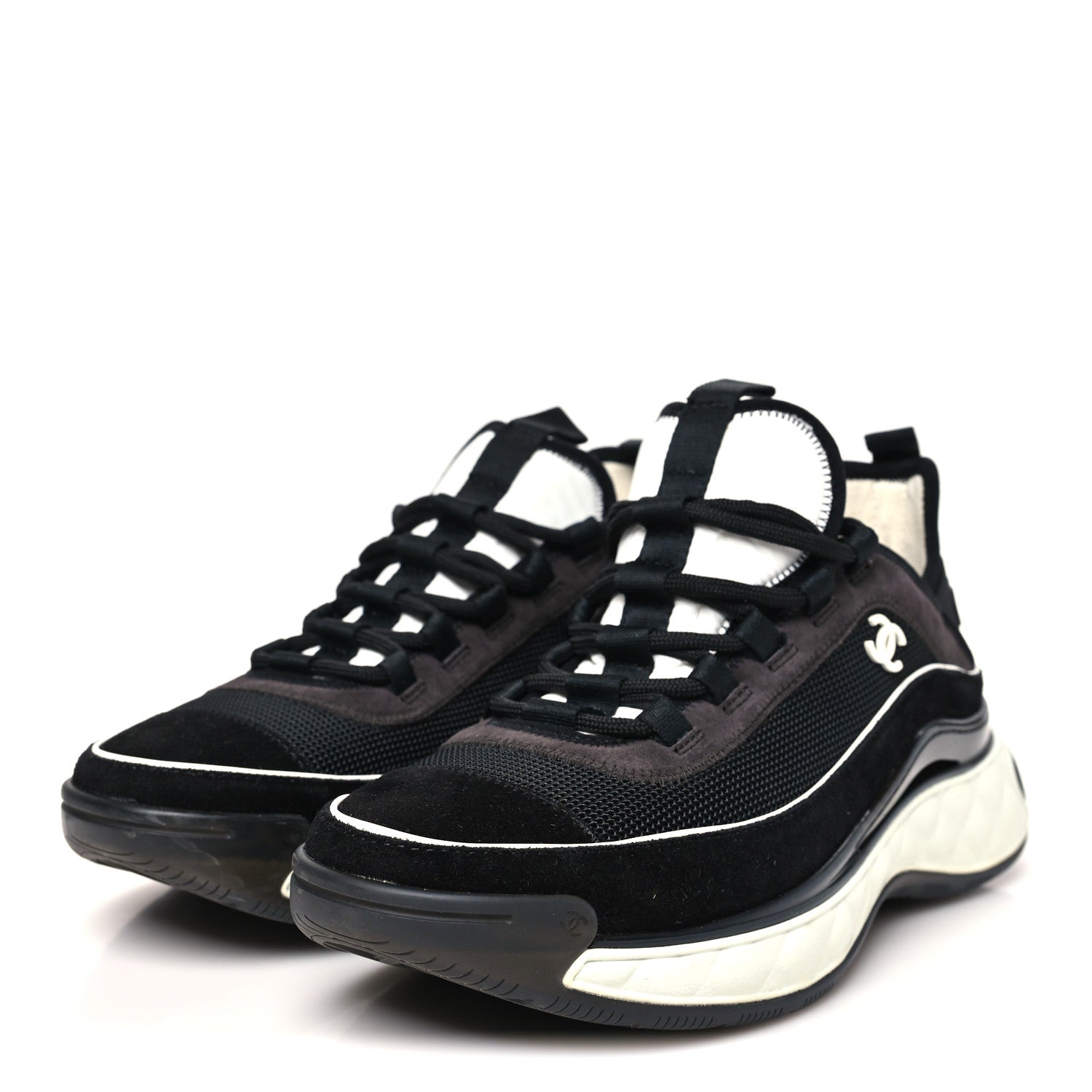 Chanel Fabric Suede CC Sneakers 40 Black Dark Grey 4 of 9