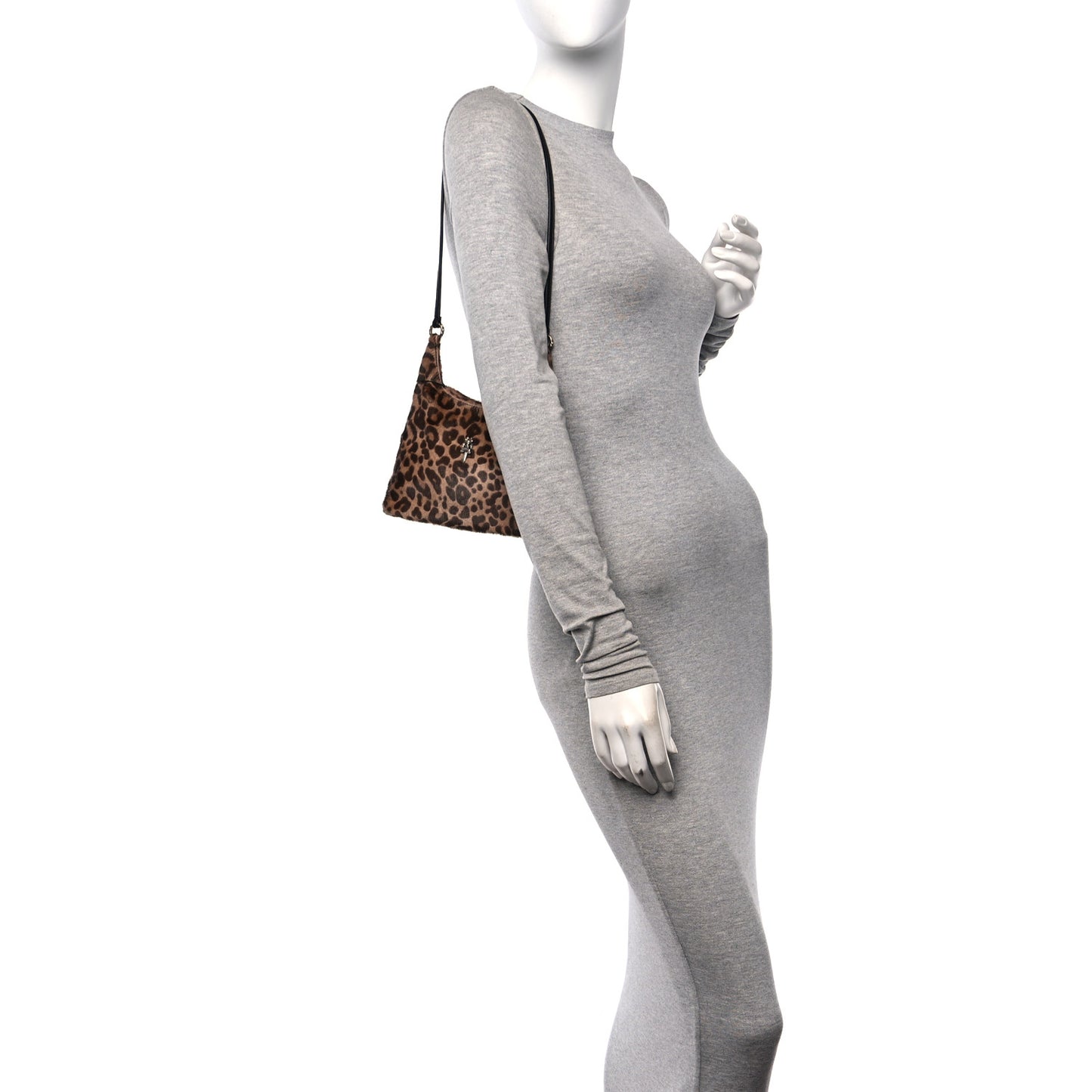 Pony Hair Calfskin Leopard Print Hobo Bag Brown