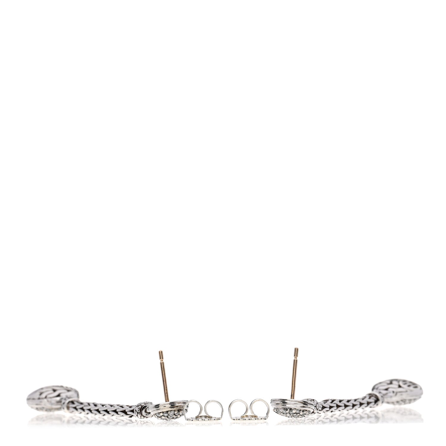 John Hardy Sterling Silver 18K Yellow Gold Diamond Classic Chain Drop Earrings 3 of 4