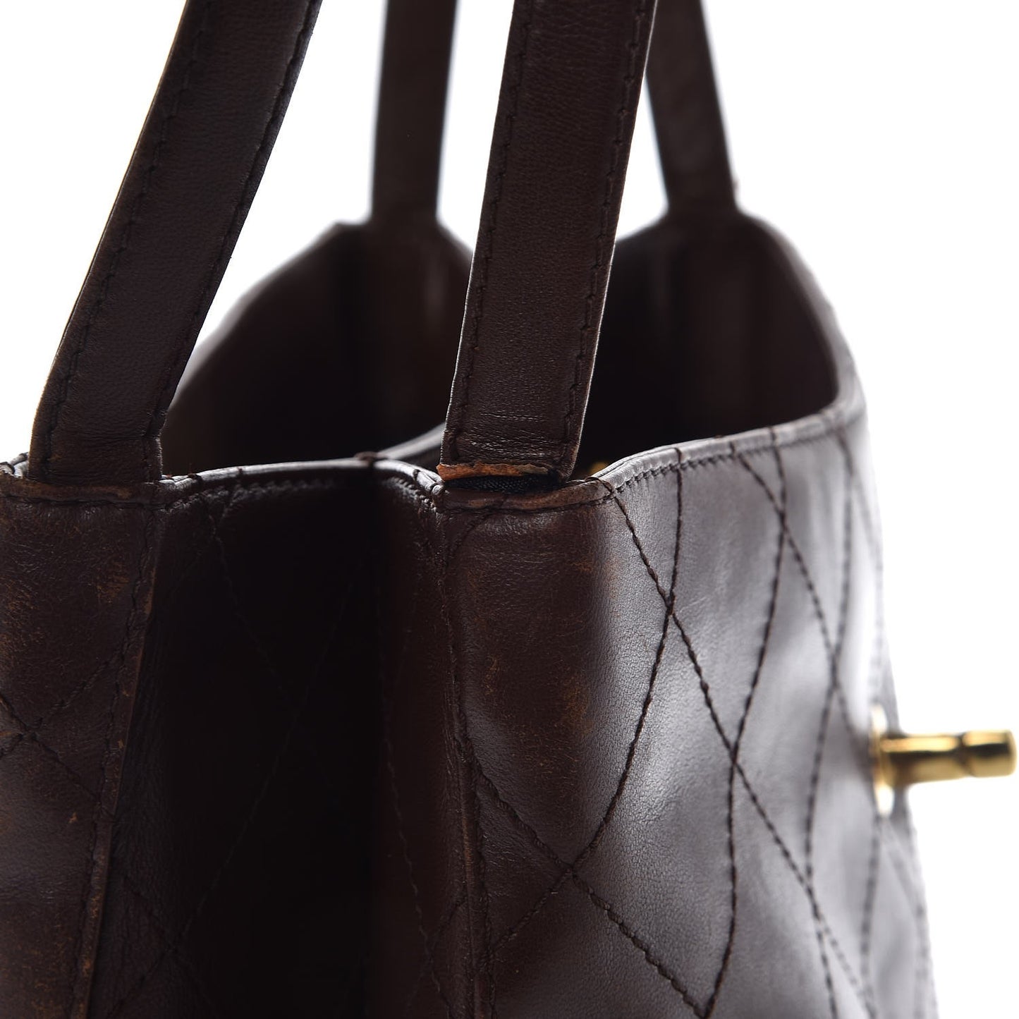 CHANE Lambskin Stitched Shoulder Bag Brown