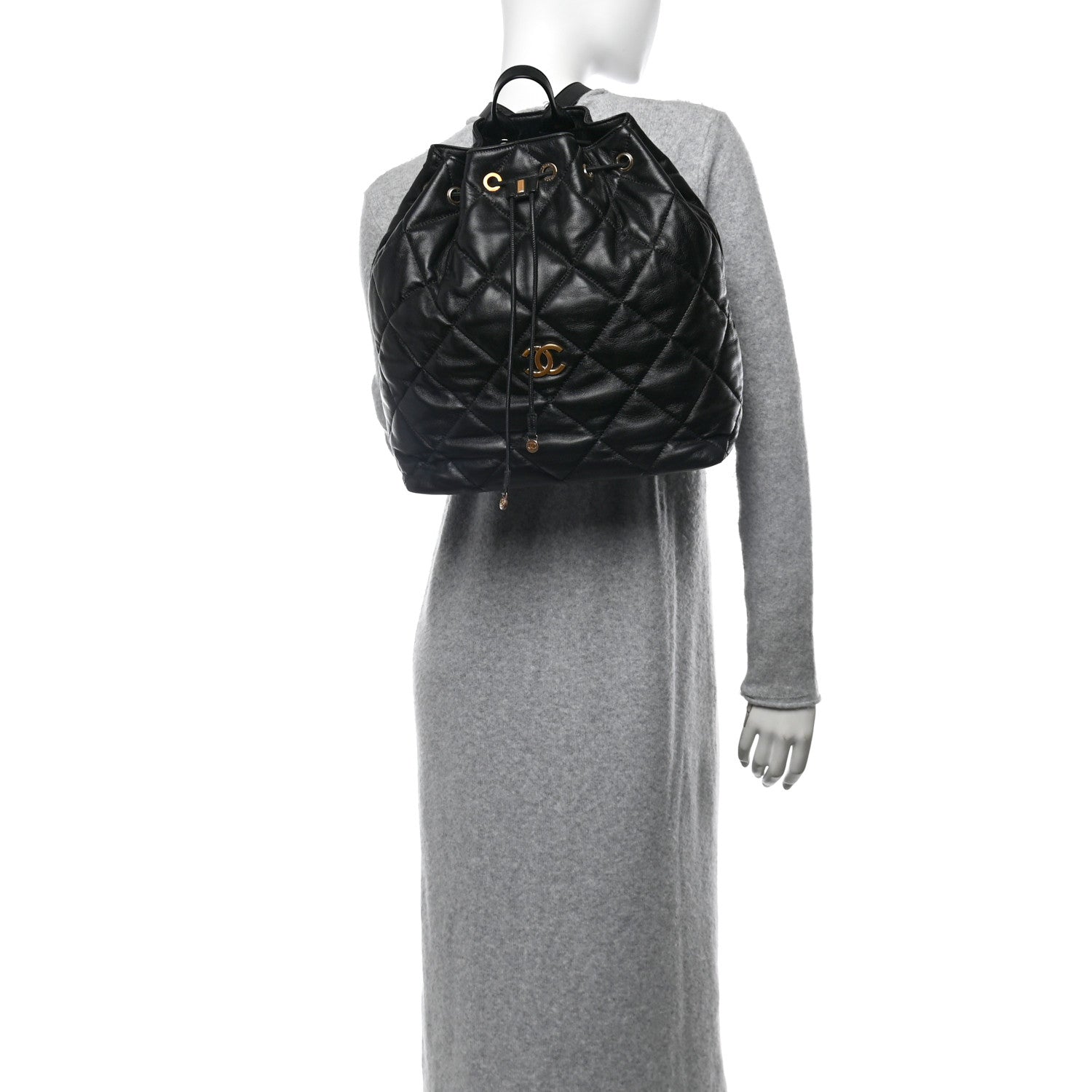 Chanel Lambskin Quilted Drawstring Backpack Black 2 of 11