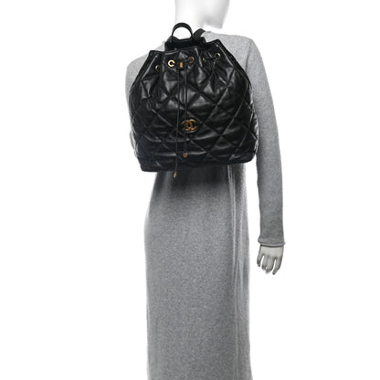 Chanel Lambskin Quilted Drawstring Backpack Black 2 of 11
