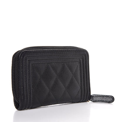 Chanel Caviar Quilted Boy Zip Around Coin Purse Wallet Black 3 of 8