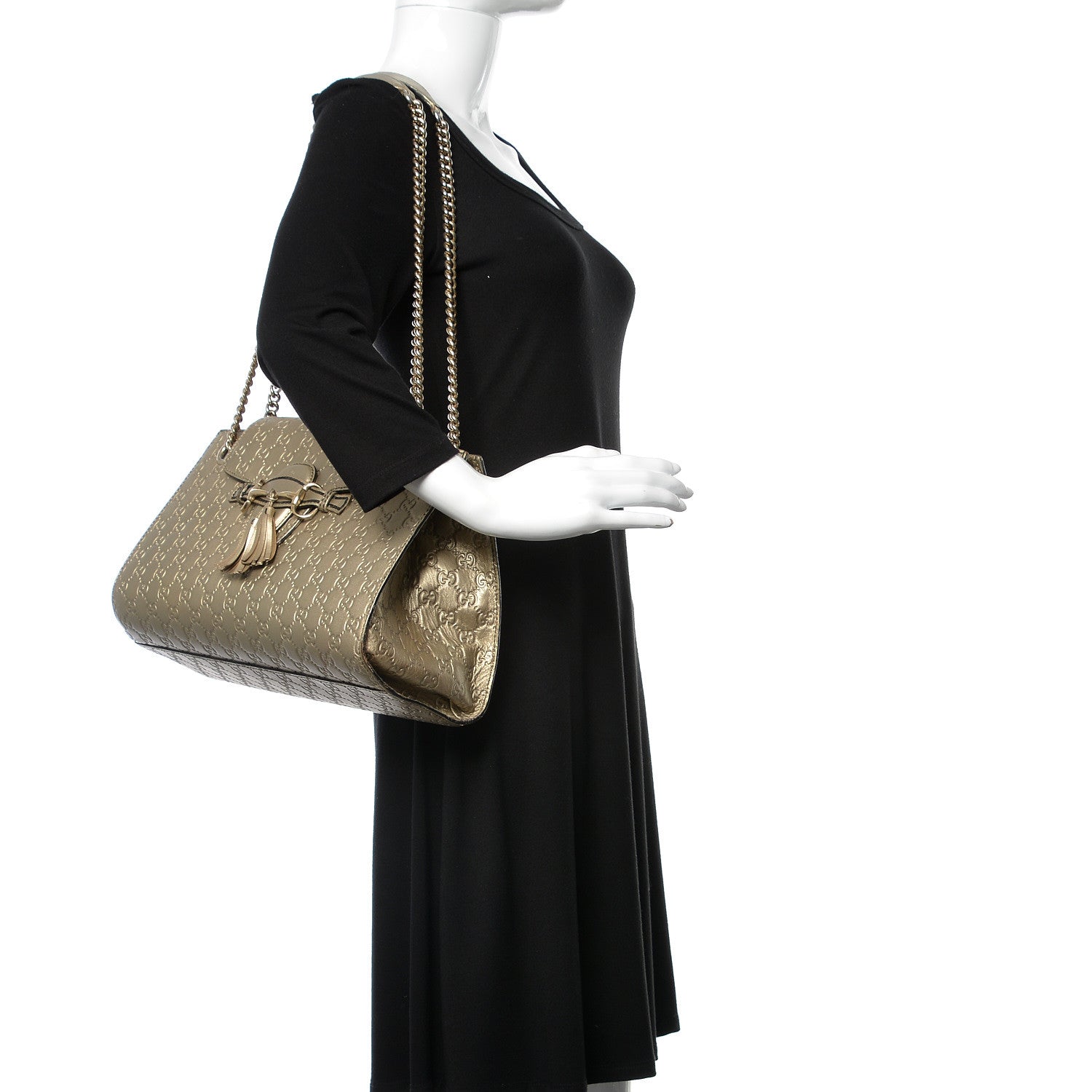Gucci Shine Guccissima Large Emily Chain Shoulder Bag Gold 2 of 13