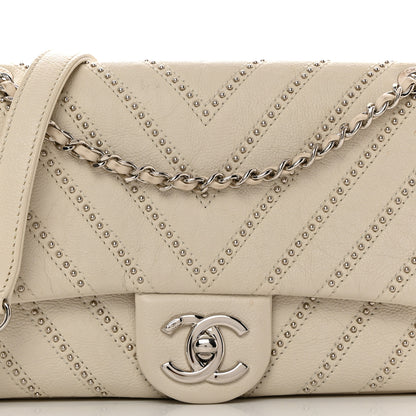 Chanel Calfskin Studded Chevron Quilted Small Stud Wars Flap White 8 of 10