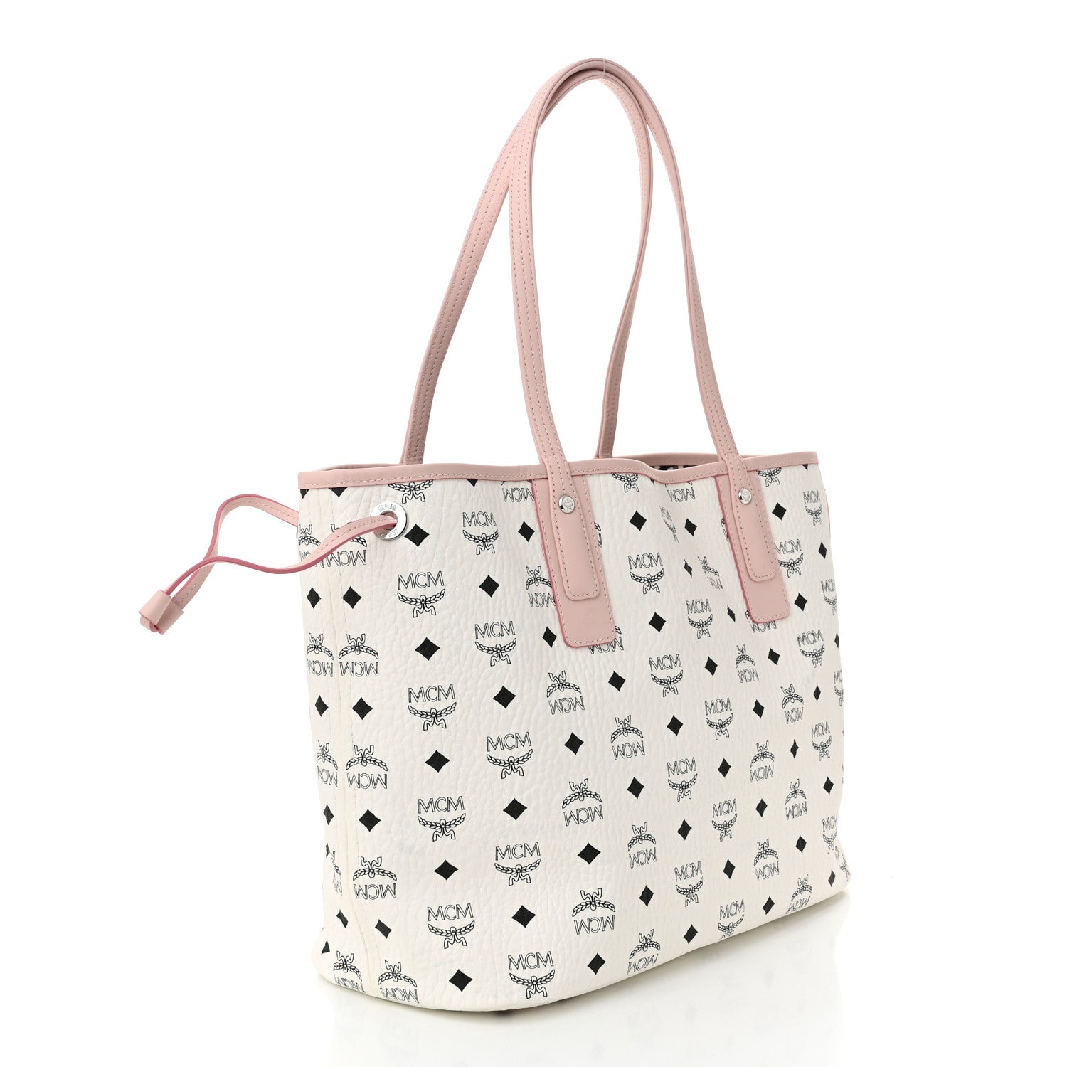 MCM Visetos Medium Liz Reversible Shopper Tote White Soft Pink 6 of 22