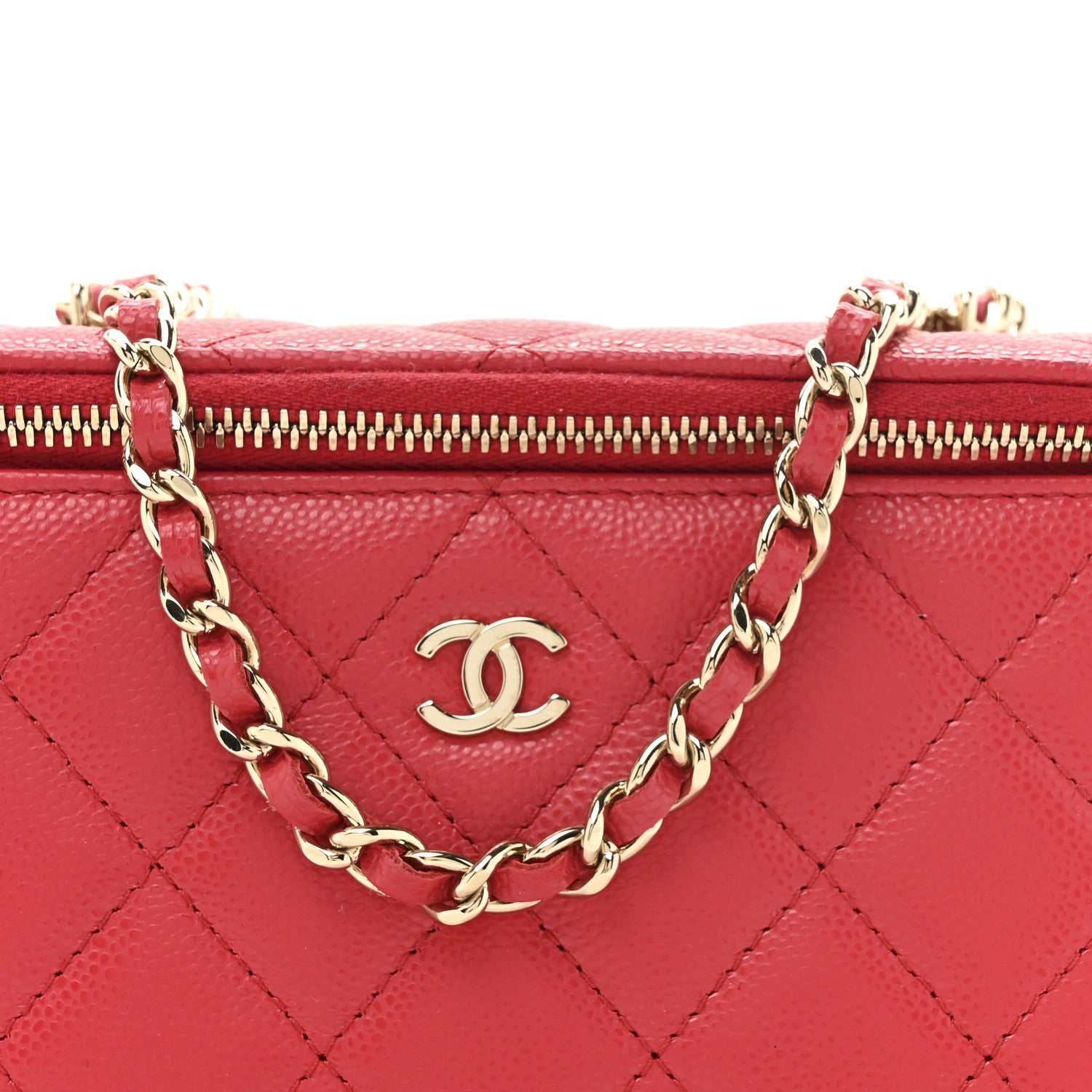 Chanel Caviar Quilted Small Vanity Case With Chain Red 9 of 11