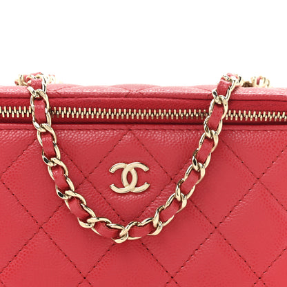 Chanel Caviar Quilted Small Vanity Case With Chain Red 9 of 11