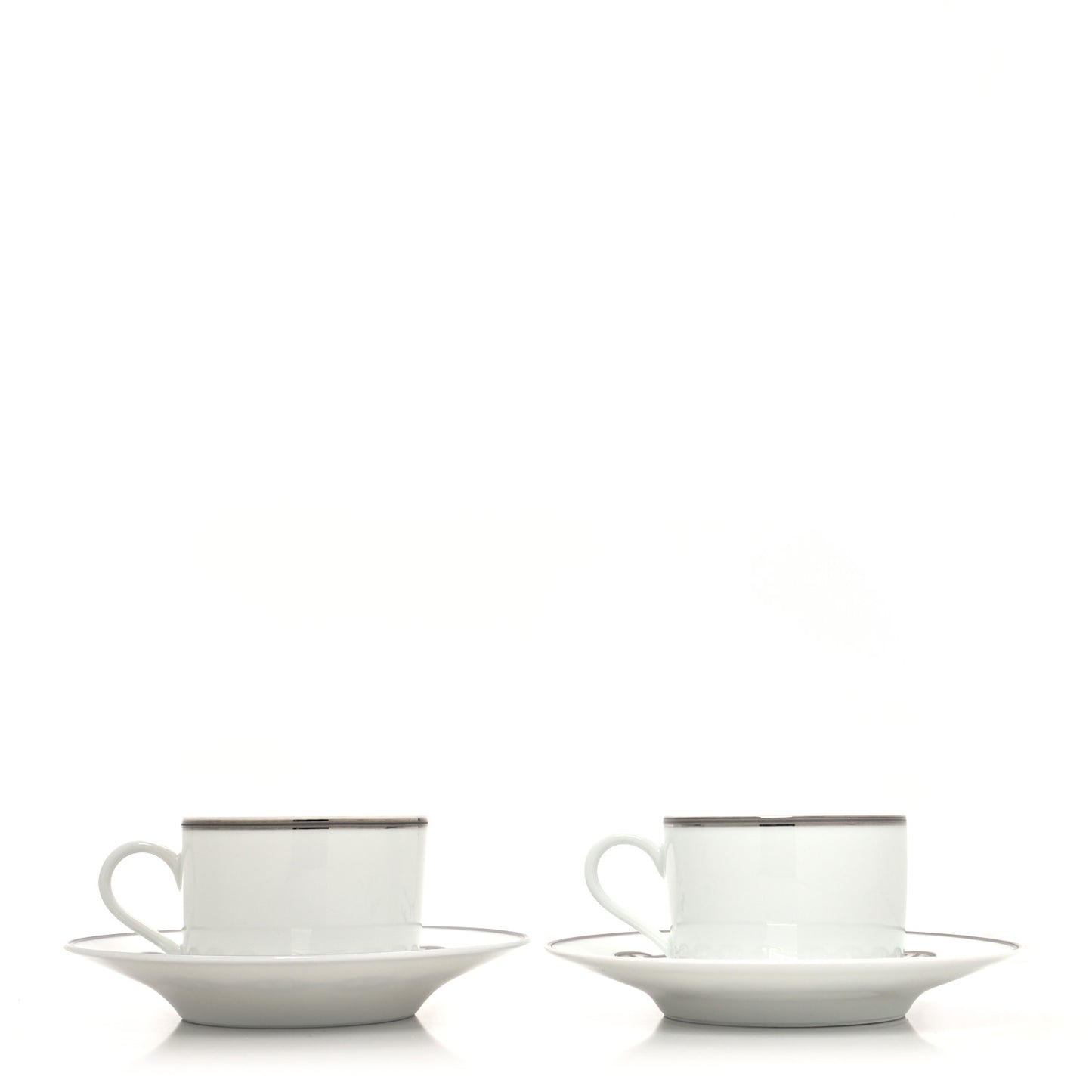 Porcelain Platinum Chaine d'Ancre Tea Cup and Saucer Set of 2