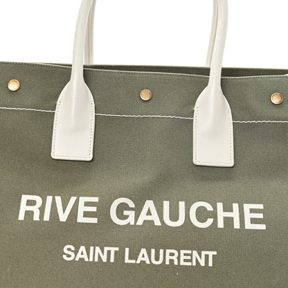 Saint Laurent Linen Calfskin Small Rive Gauche Tote Military Green Blanc Vintage 8 of 11