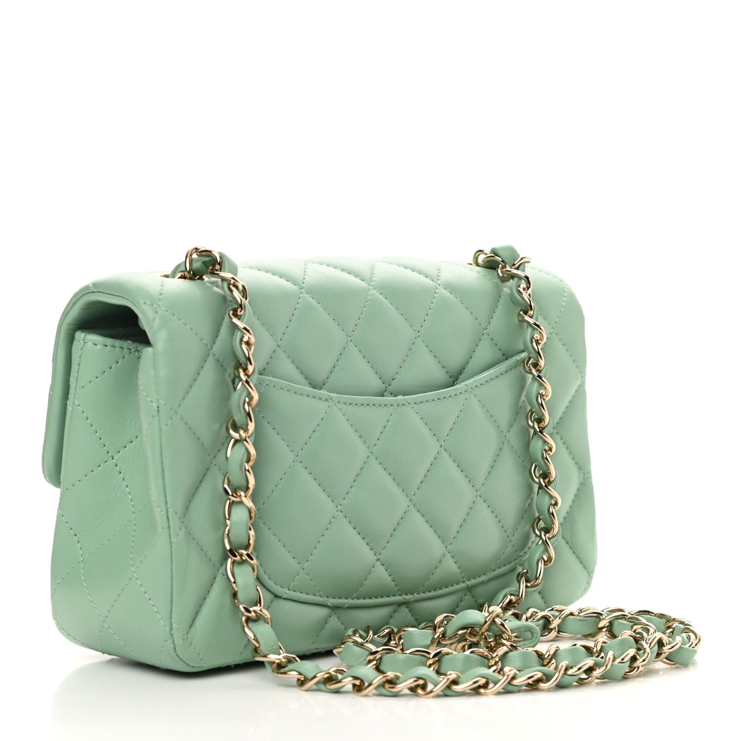Lambskin Quilted Mini Rectangular Flap Light Green