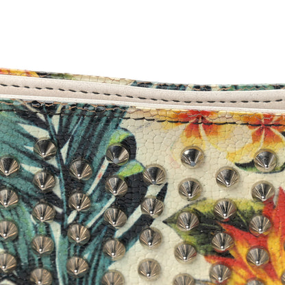 Christian Louboutin Calfskin Studded Floral Mosaic Loubiclutch Crossbody Clutch White Multicolor 8 of 14