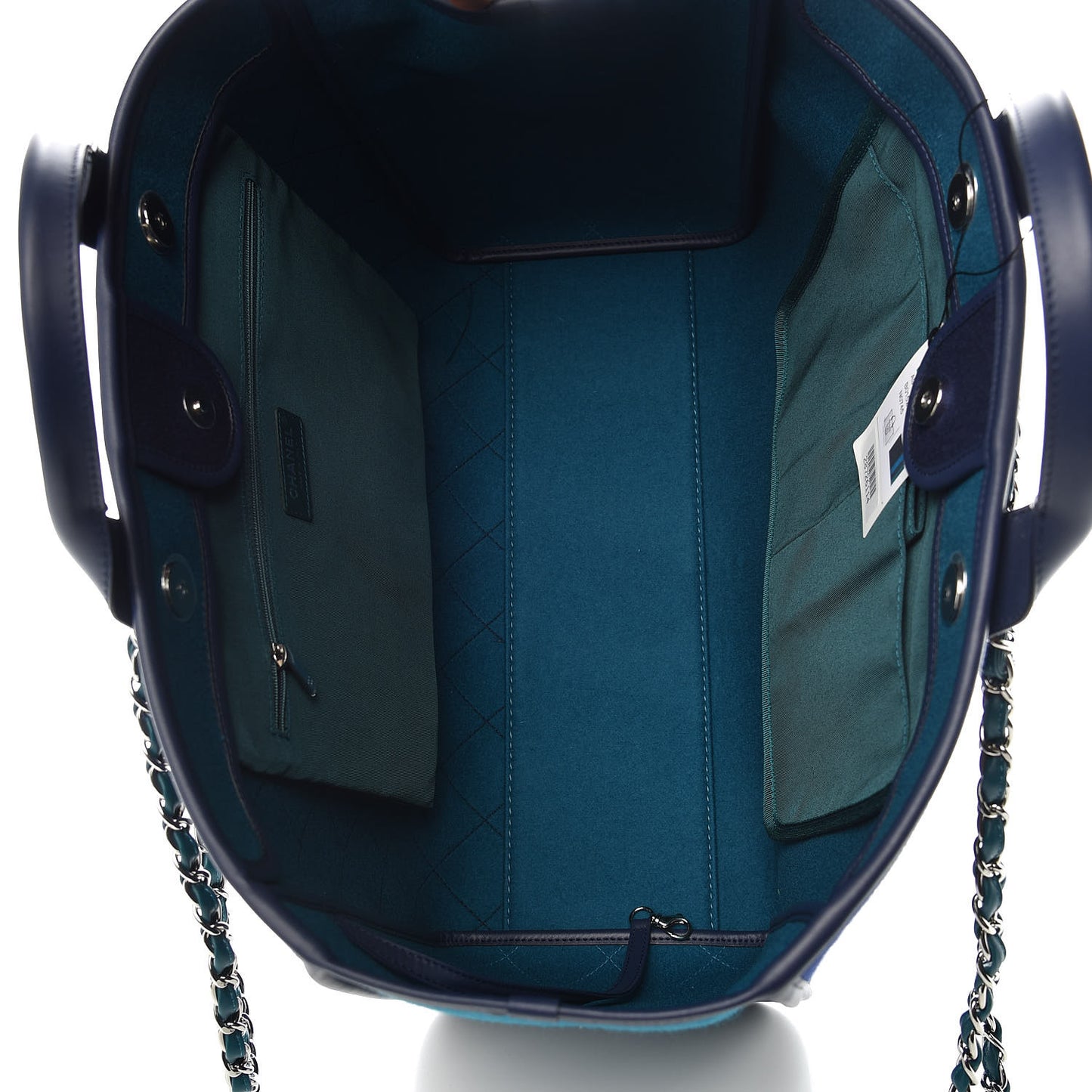Wool Felt Calfskin Large Deauville Tote Dark Blue