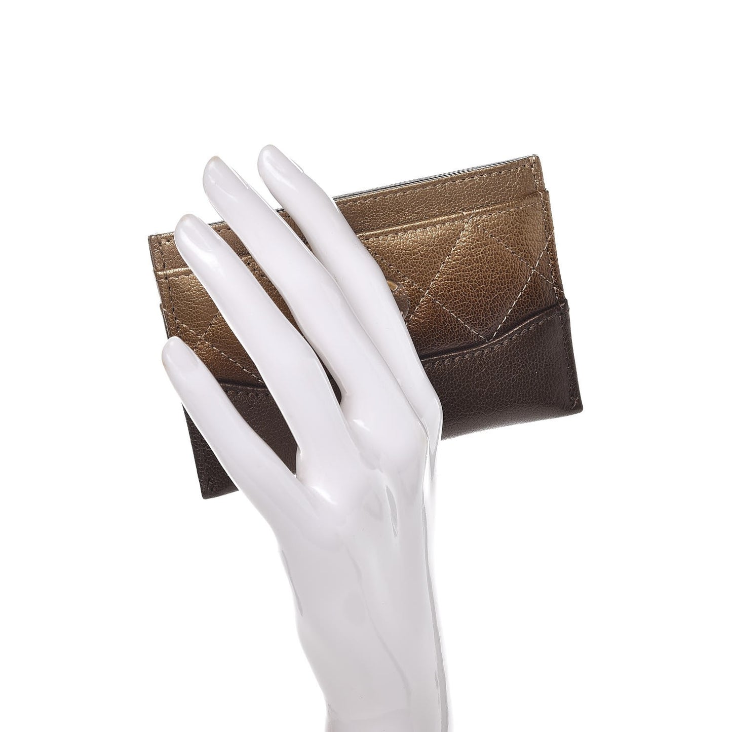 Metallic Goatskin Quilted Gabrielle Card Holder Bronze