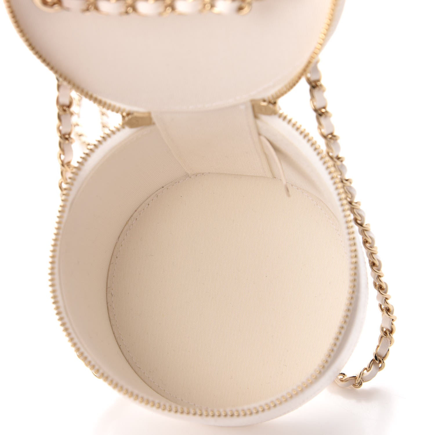 Chanel Lambskin Quilted Round Small Vanity Case With Chain White Black 5 of 11