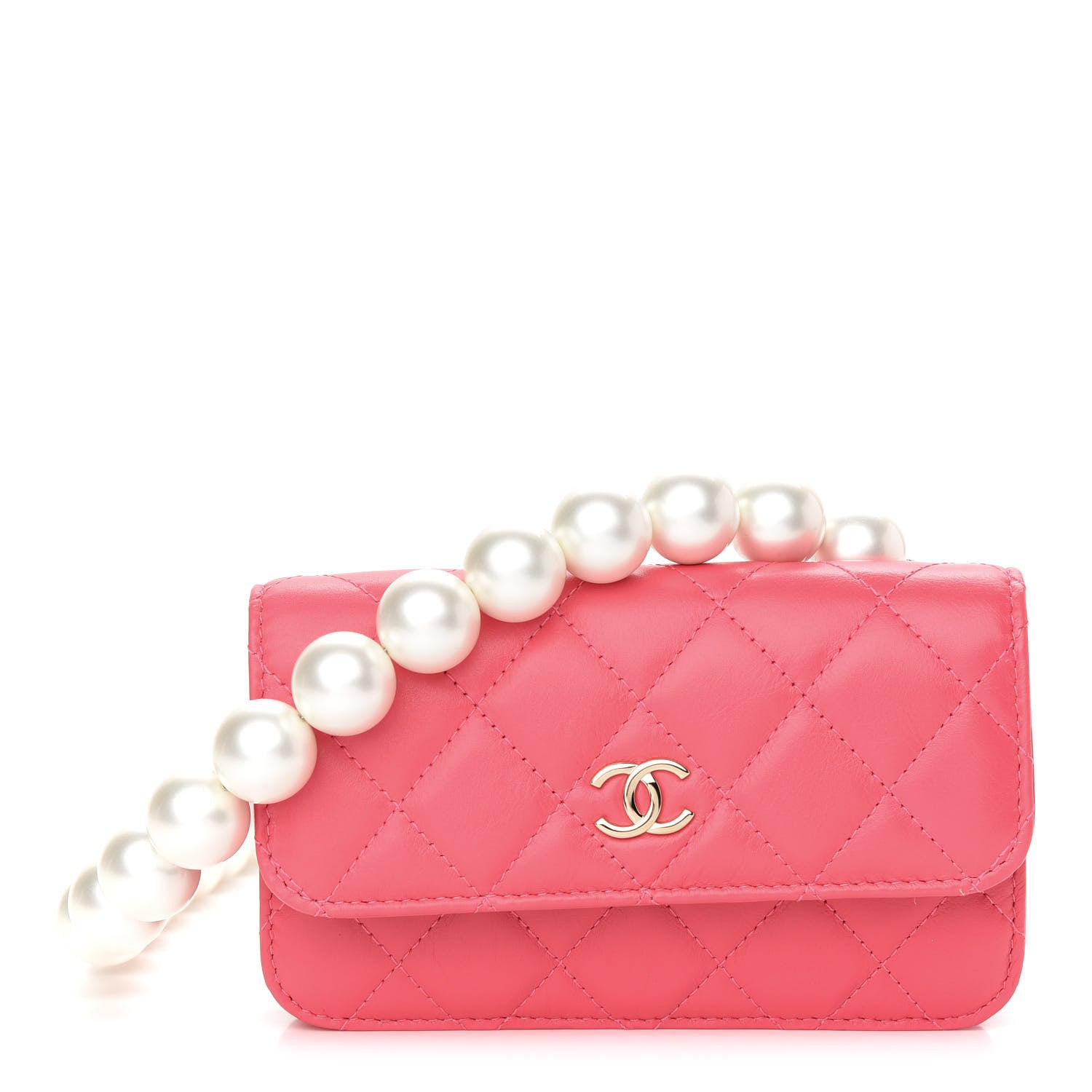 Chanel Calfskin Quilted Maxi Pearls Clutch With Chain Pink 1 of 9