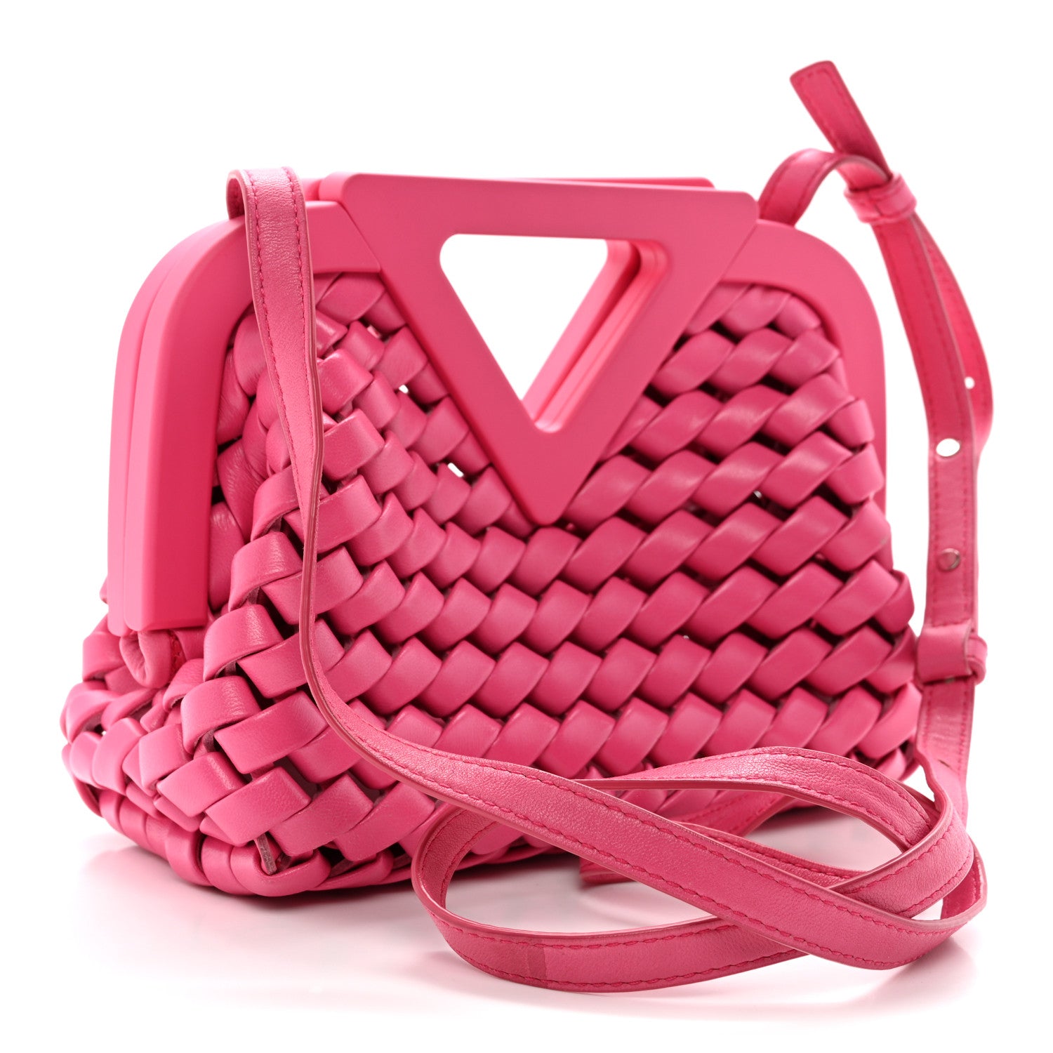 Bottega Veneta Lambskin Calfskin Slanted Intreccio Small The Point