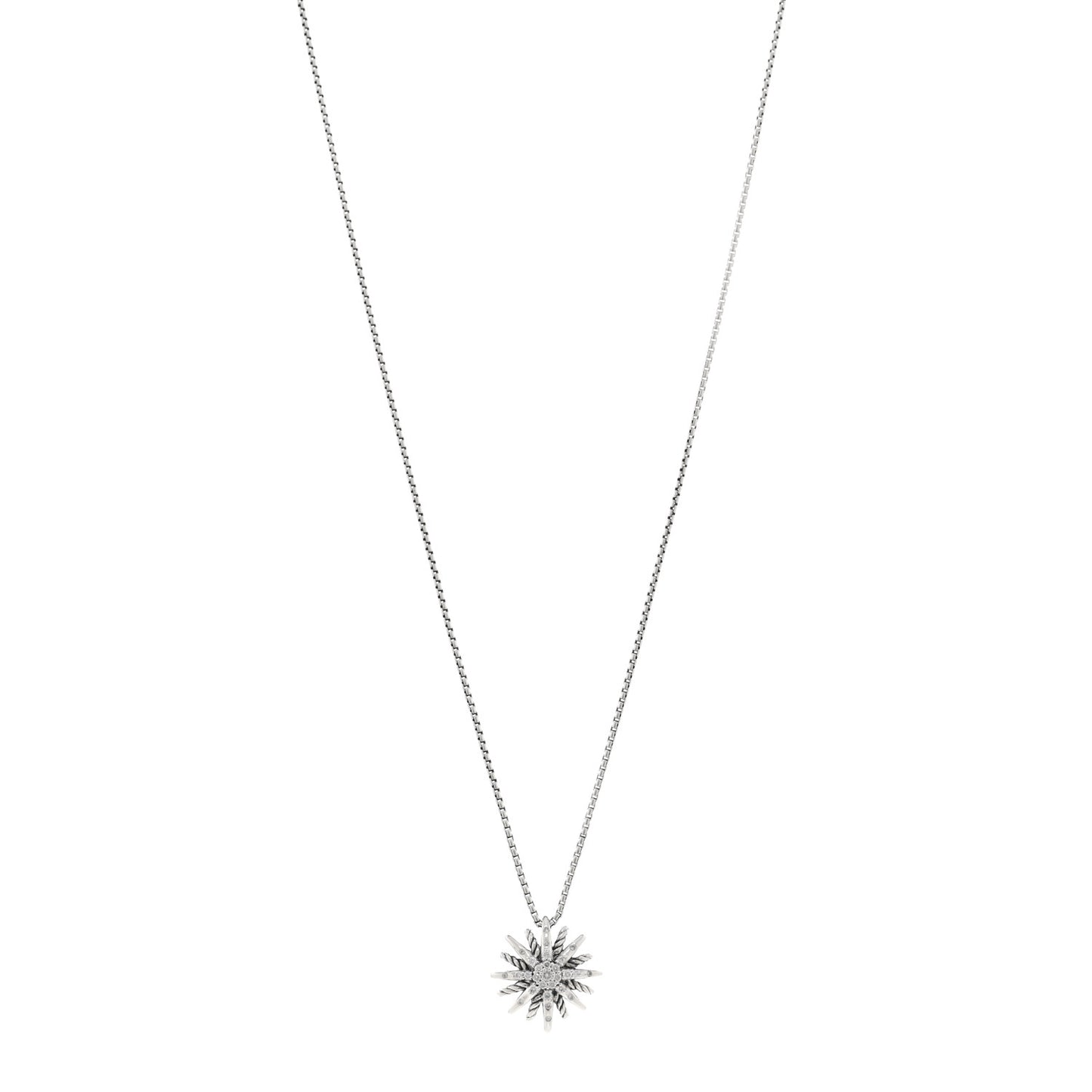 Sterling Silver Diamond 16mm Starburst Pendant Necklace