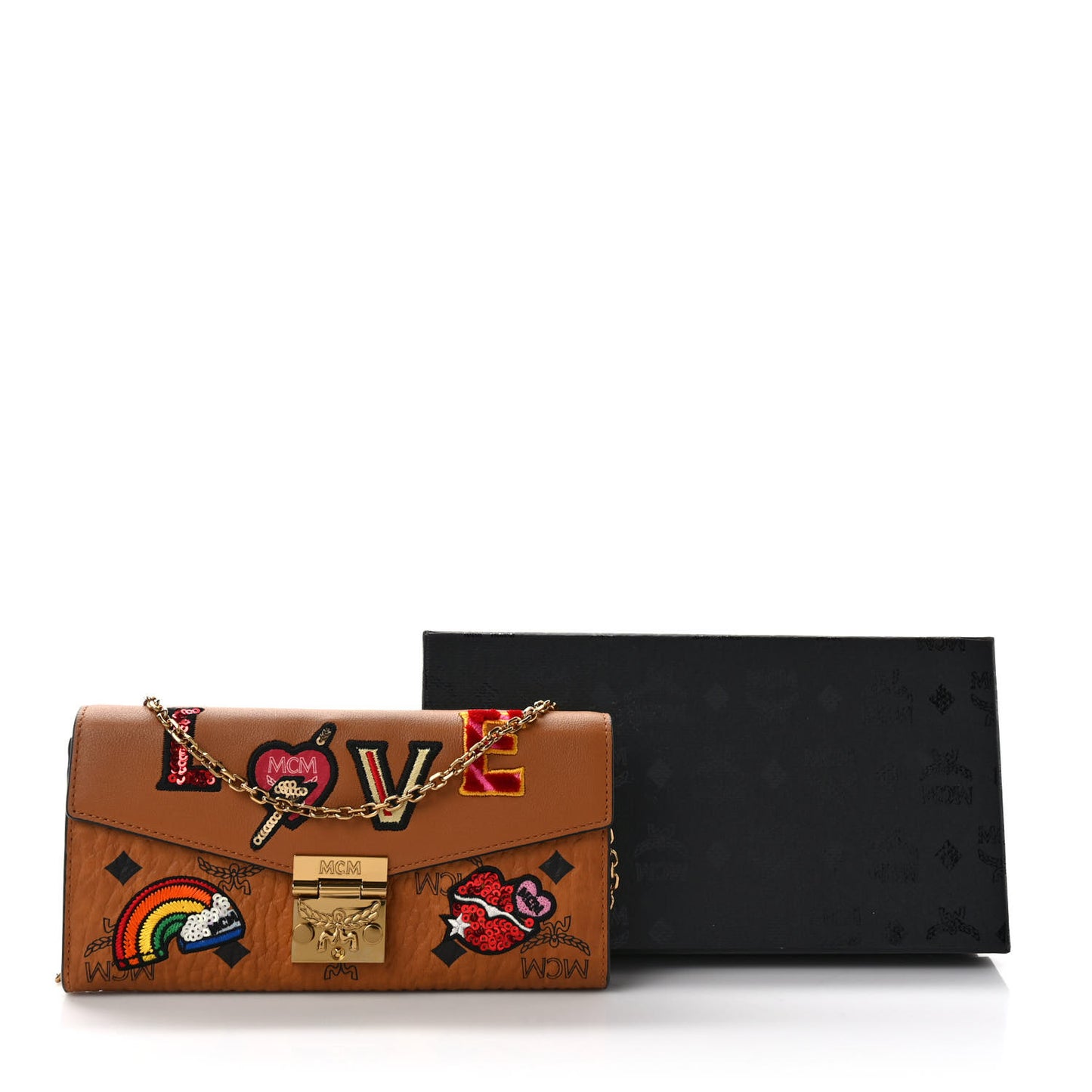 Visetos Large Patricia Love Patch Wallet On Chain Cognac