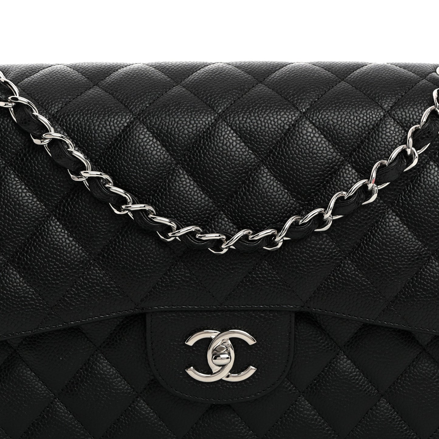 Caviar Quilted Jumbo Double Flap Black