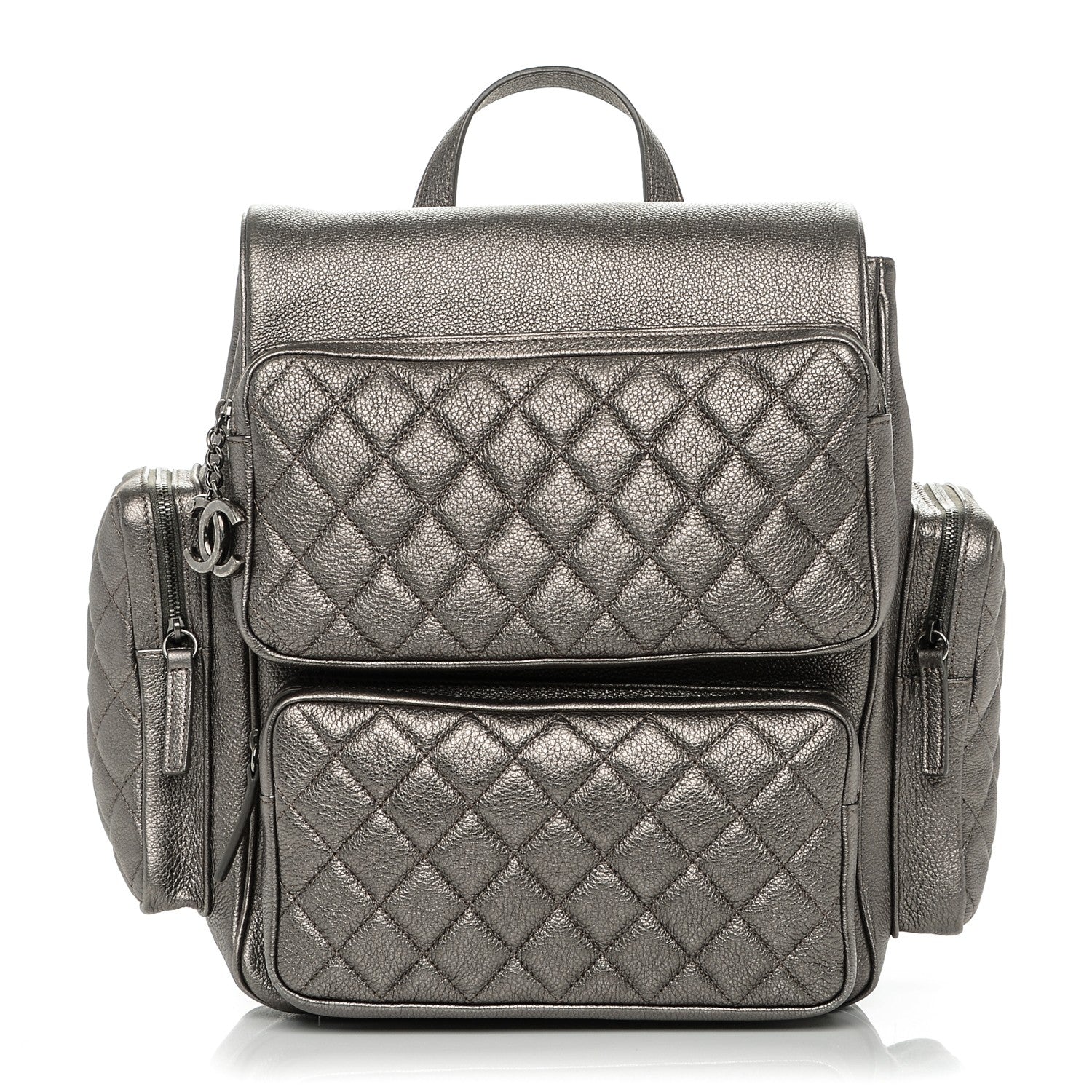 Chanel Metallic Grained Calfskin Quilted Large Casual Rock Backpack Charcoal 1 of 7