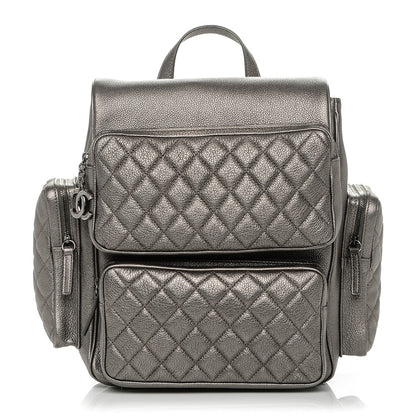 Chanel Metallic Grained Calfskin Quilted Large Casual Rock Backpack Charcoal 1 of 7