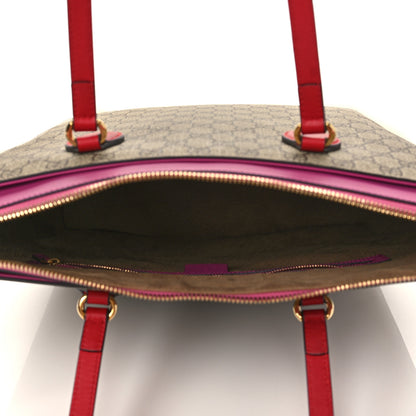 Gucci GG Supreme Monogram Medium Zippered Bucket Tote Beige Hibiscus Red New Rosette 5 of 7