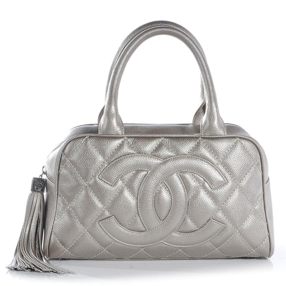 Chanel Caviar Quilted Small Bowler w Tassel Silver 1 of 7