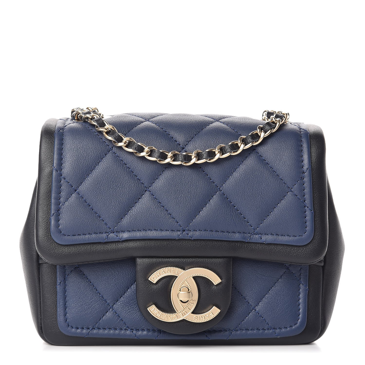 Chanel Lambskin Quilted Graphic Mini Flap Bag Navy Black 1 of 10