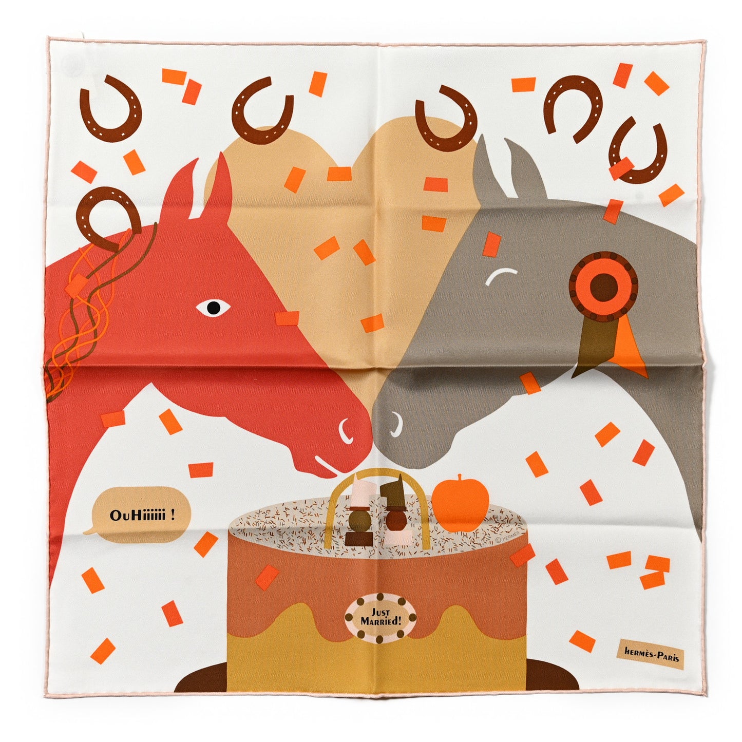 Silk Gavroche Just Married Scarf 45 White Beige Corail