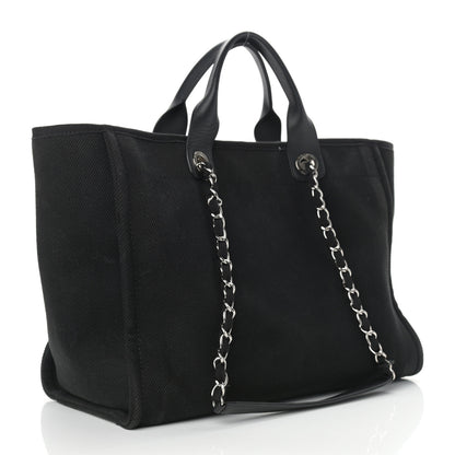 Chanel Canvas Pearl Medium Deauville Tote Black 3 of 11
