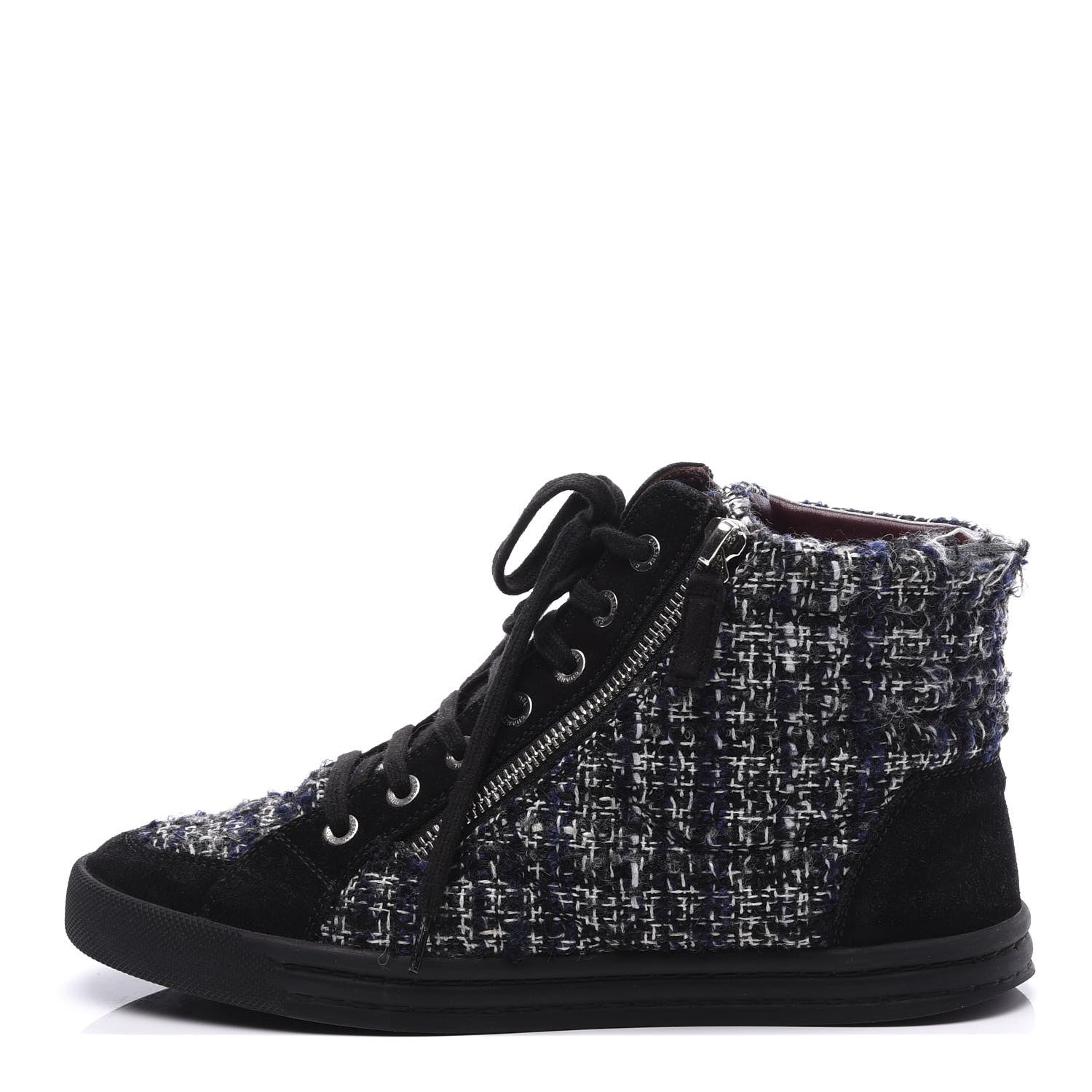 Chanel Tweed Suede High Top Sneakers 36.5 Dark Grey 1 of 10