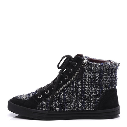 Chanel Tweed Suede High Top Sneakers 36.5 Dark Grey 1 of 10