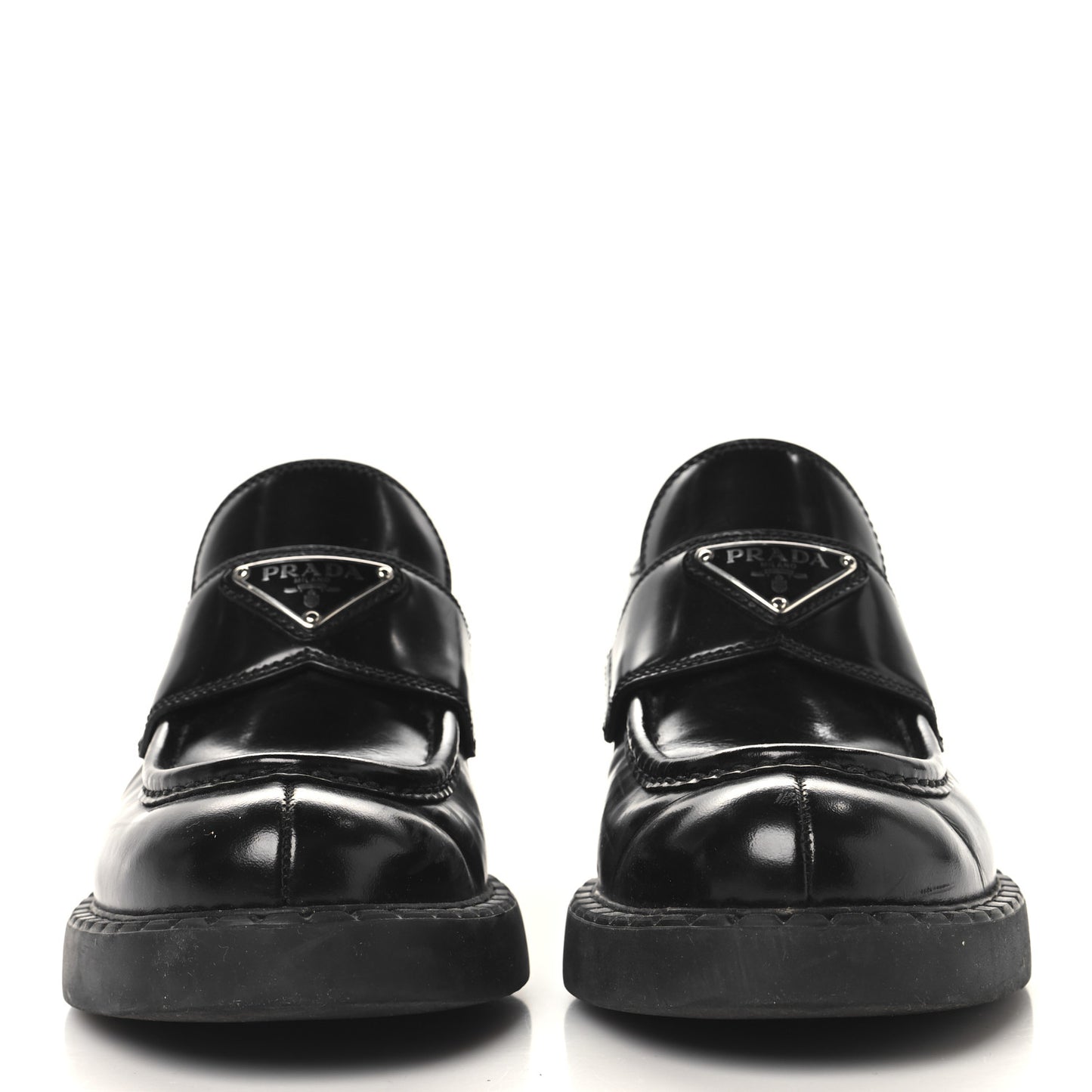 Spazzolato Metal Triangle Logo Pointy 50mm Loafers 37.5 Black