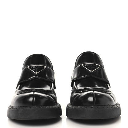 Prada Spazzolato Metal Triangle Logo Pointy 50mm Loafers 37.5 Black 3 of 10
