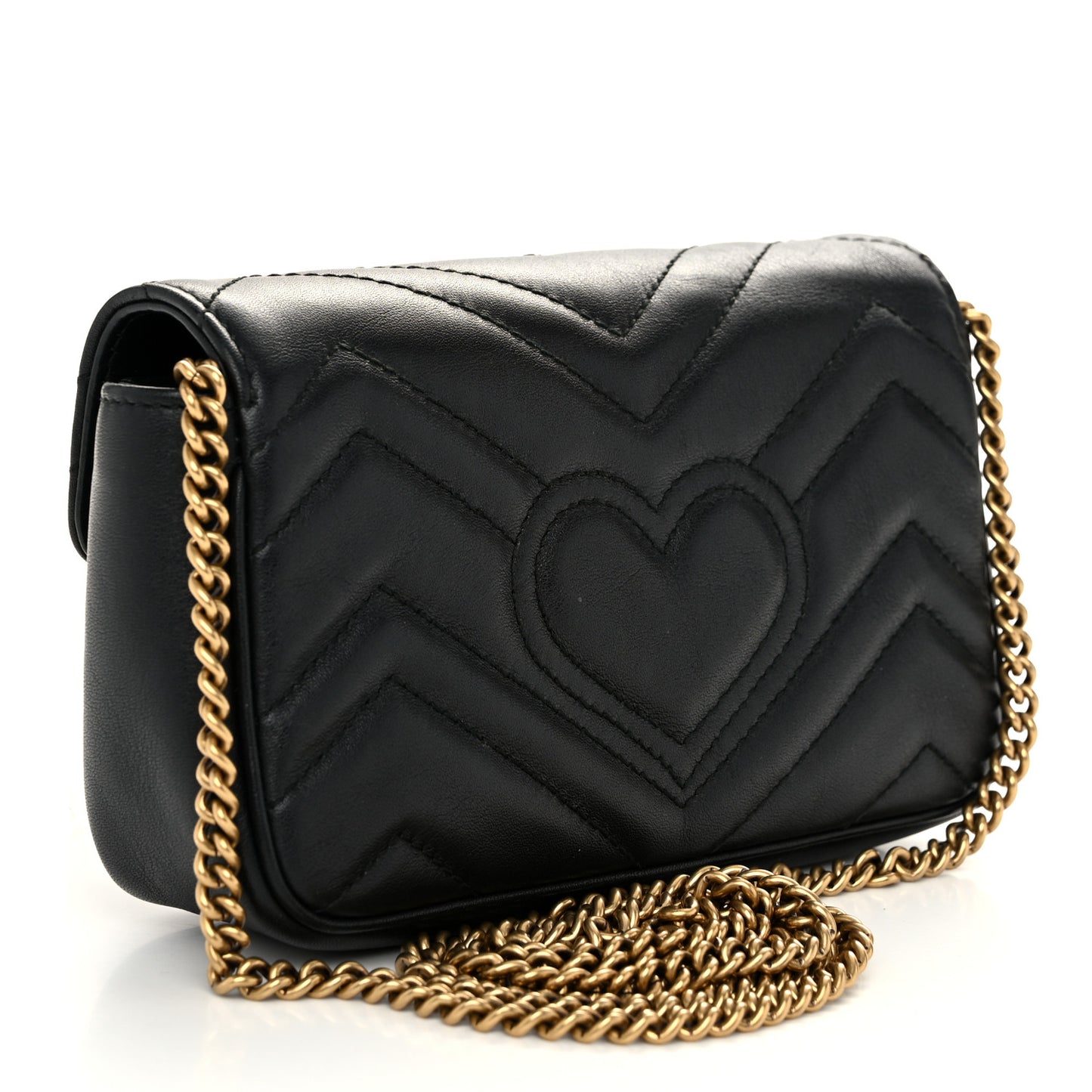 Calfskin Matelasse Super Mini GG Marmont Shoulder Bag Black