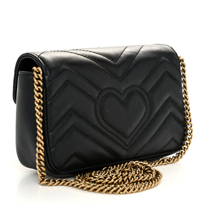 Gucci Calfskin Matelasse Super Mini GG Marmont Shoulder Bag Black 3 of 10