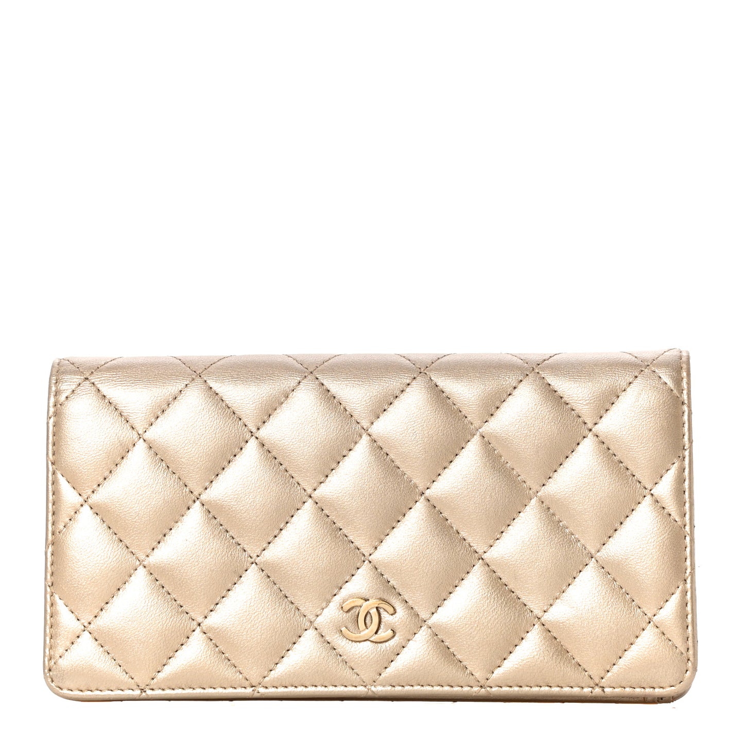 Metallic Lambskin Quilted Yen Wallet Gold